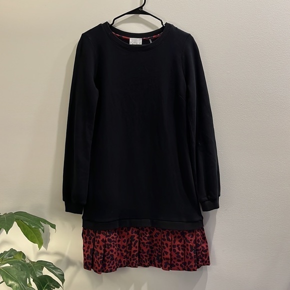 KINLY dress Black Drop Waist Terry Leopard Dress Small - Picture 5 of 13